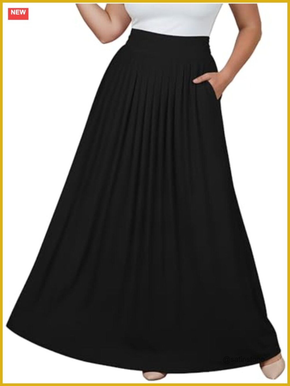 High Waist Flowy Pleated A-Line Maxi Skirt with Pockets